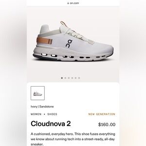 On Cloud Cloudnova 2. Ivory | Sandstone size 6.5 LIKE NEW